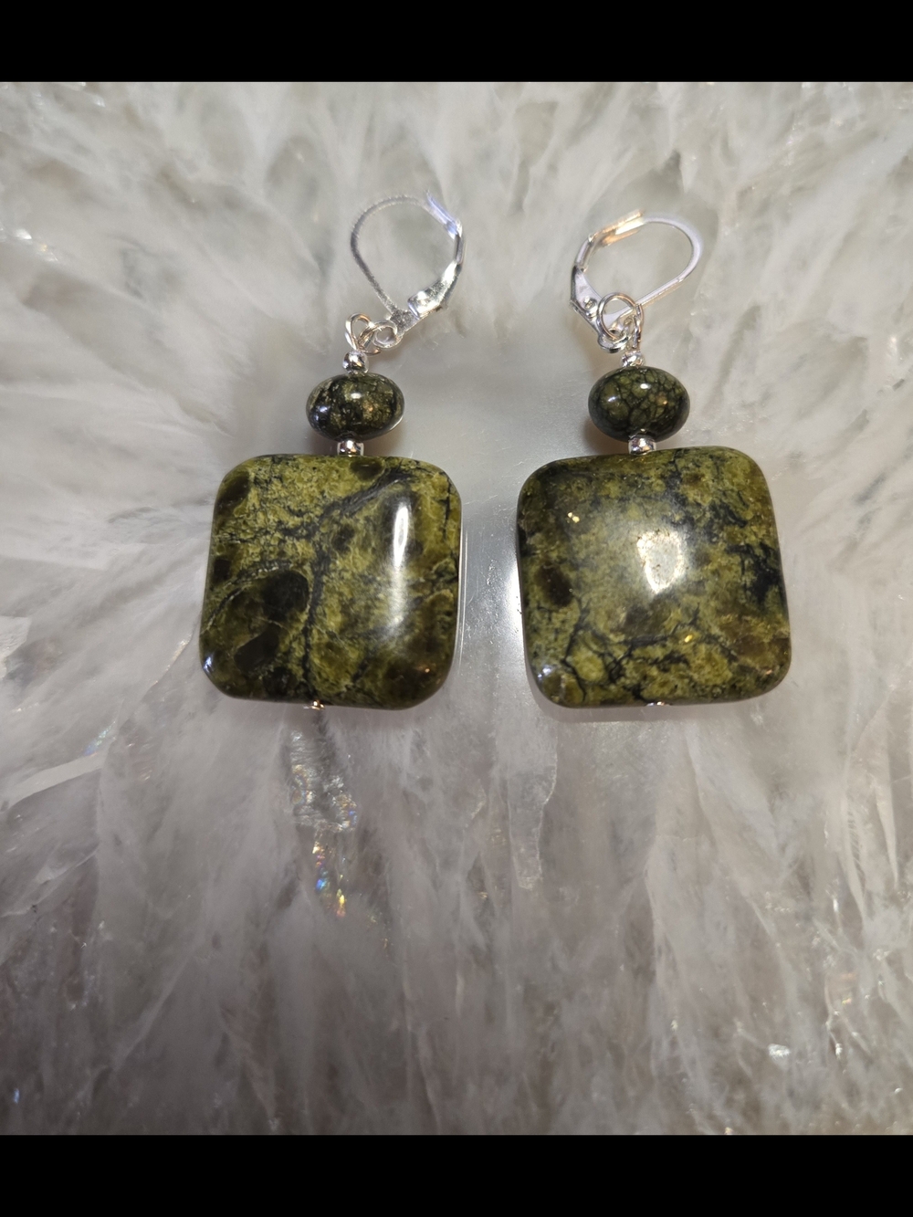 Green Forest Jasper Square Drop Earrings